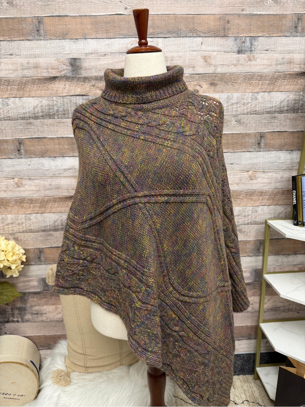 Sundance multi color knit poncho OS